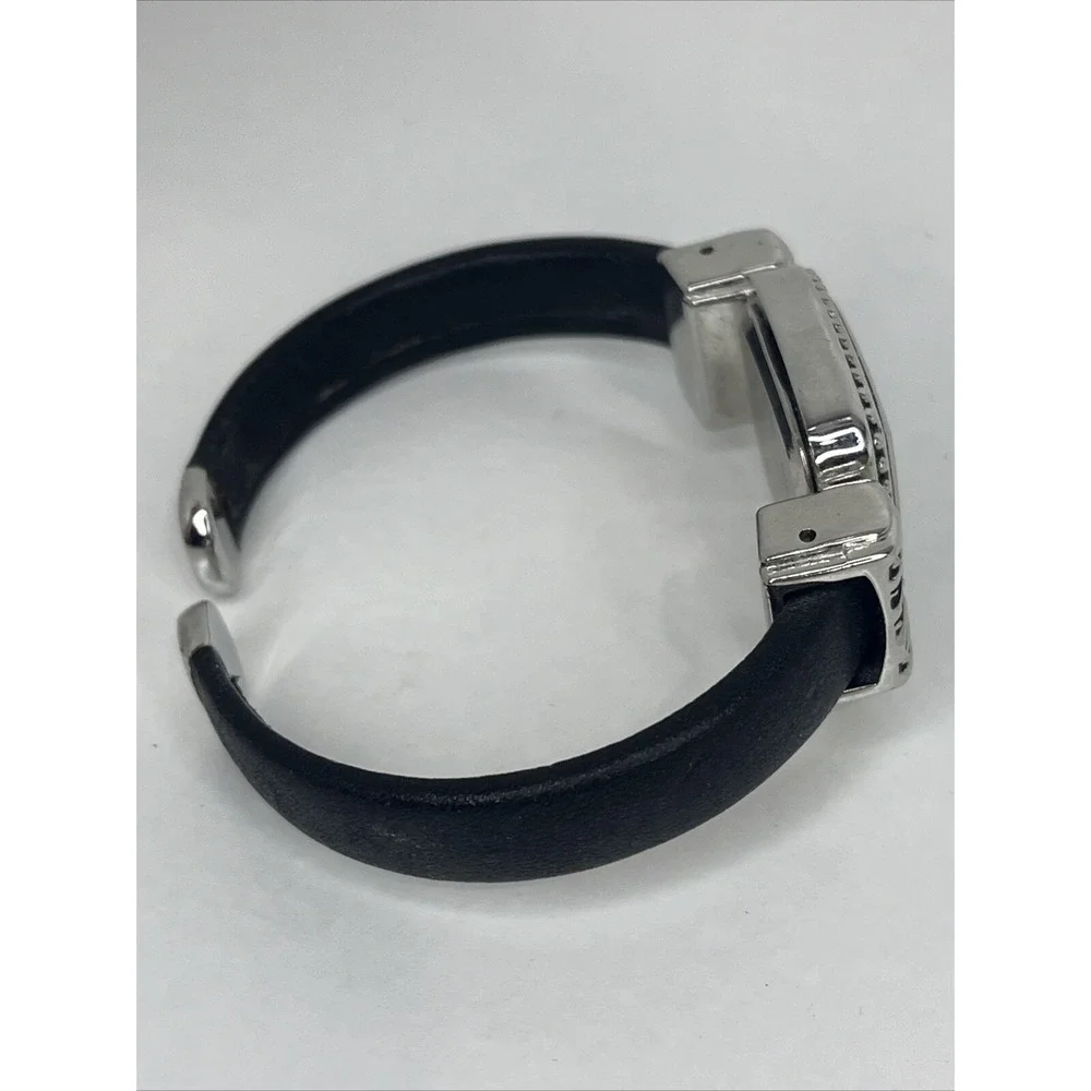 Women's Quartz Watch Silver‎ 22mm Case Black Hinge Band- New Battery